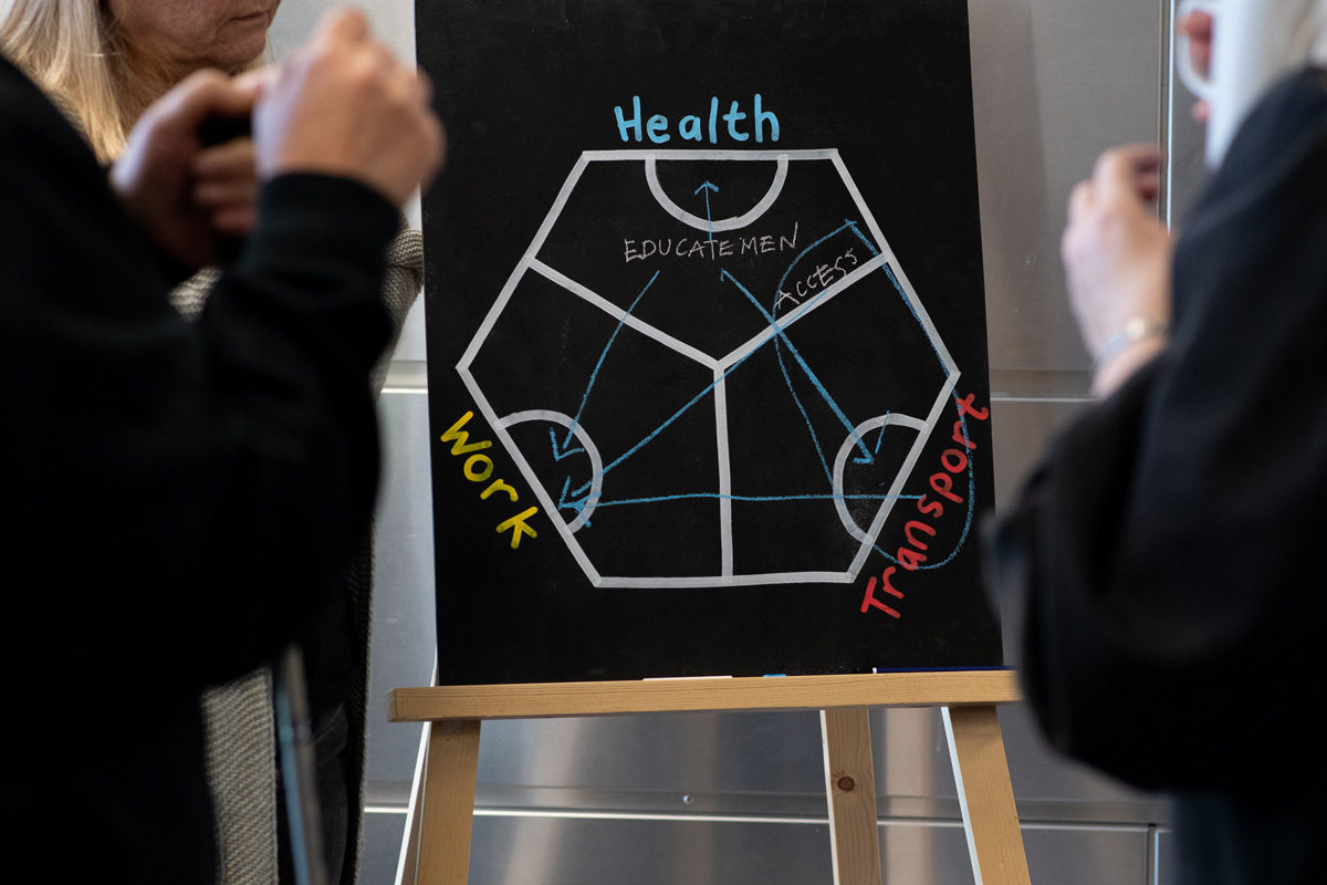 hexagonal diagram for team strategy on chalk board