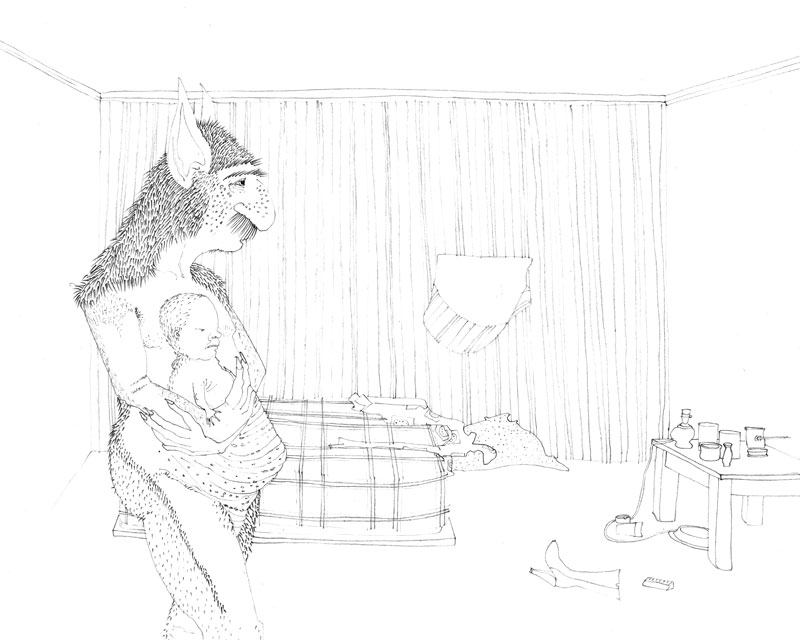 posthuman in living room