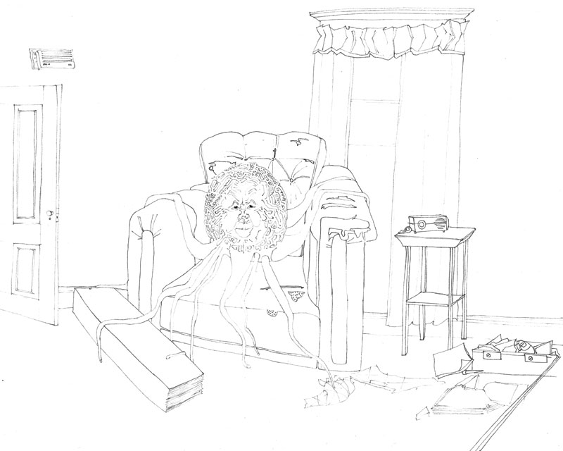 posthuman in arm chair