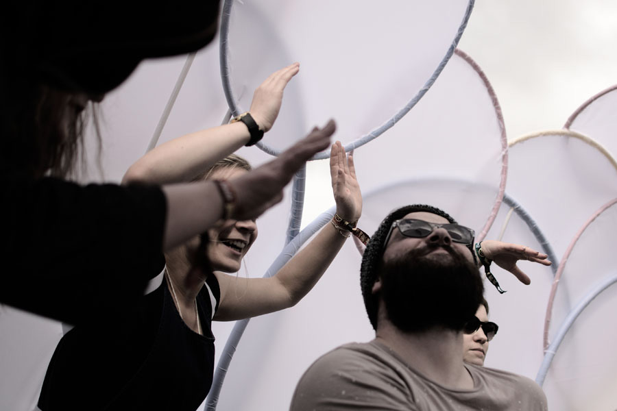 paticipant punches the air at electric fields